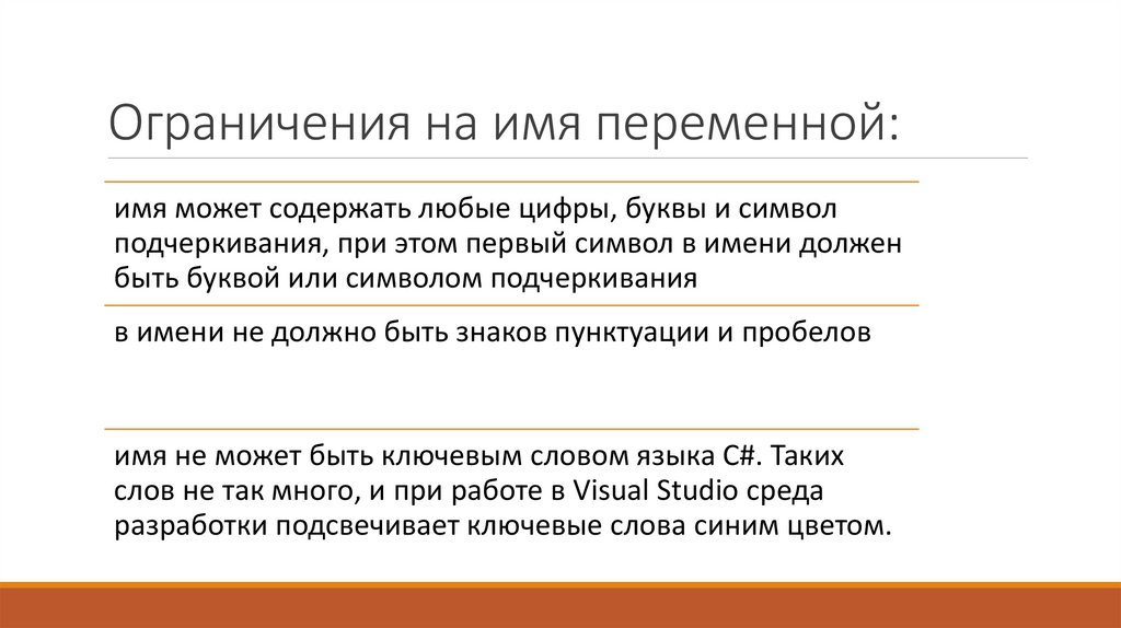 Ограничения на имя переменной: