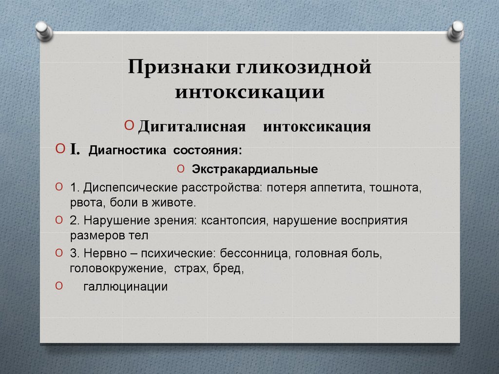 Признаки гликозидной интоксикации