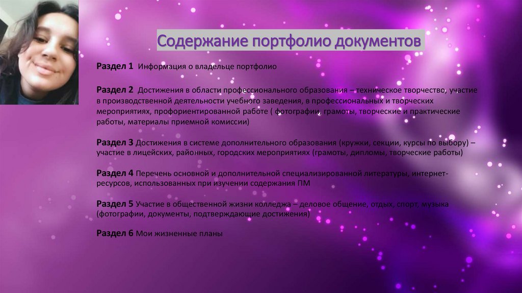 Содержание портфолио документов