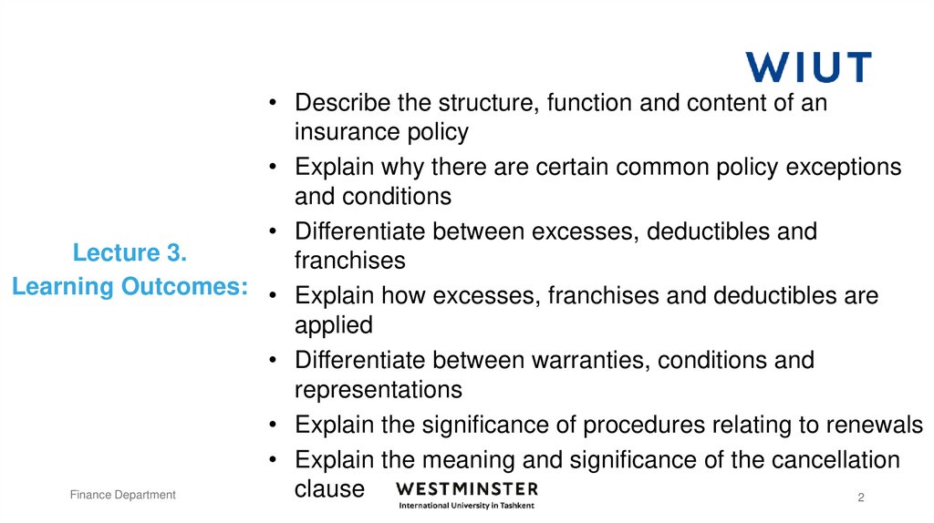 Lecture 3. Learning Outcomes: