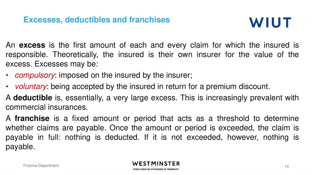 Excesses, deductibles and franchises
