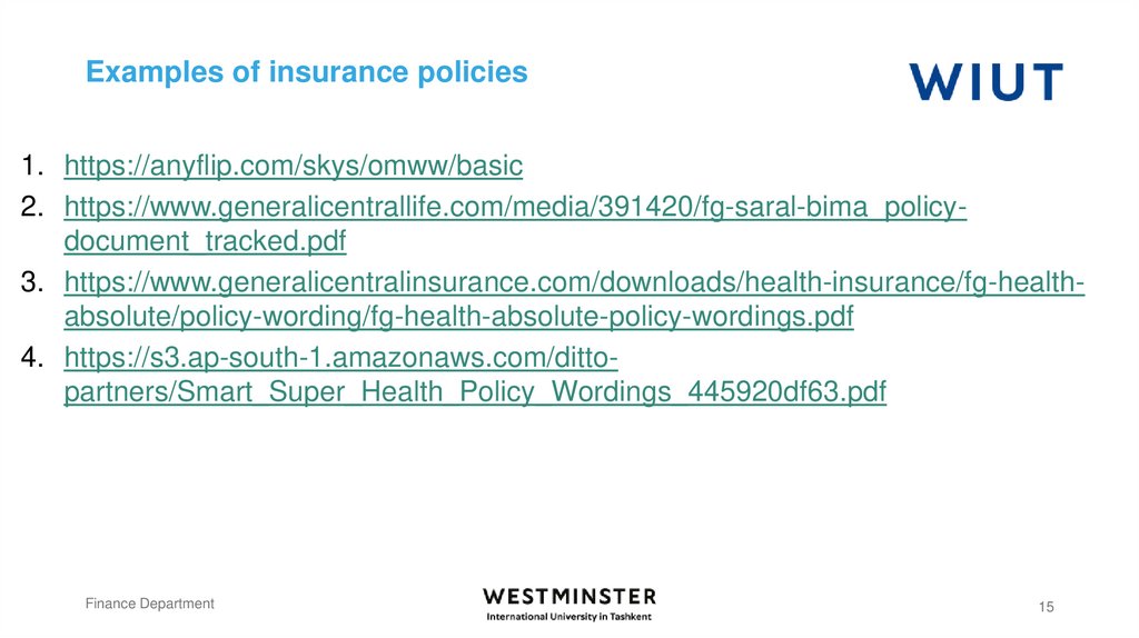 Examples of insurance policies