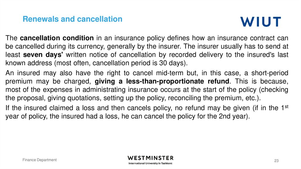 Renewals and cancellation