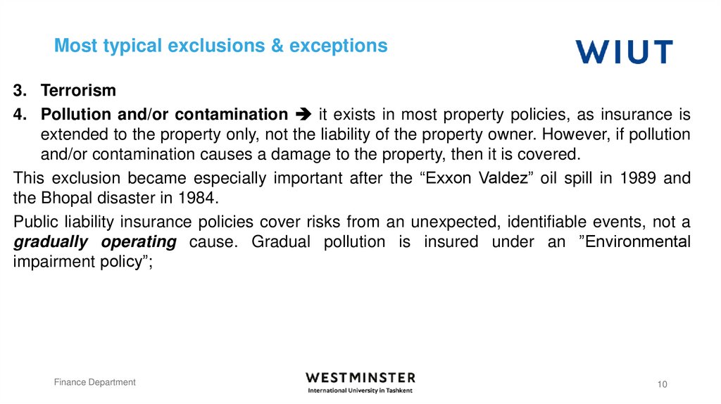 Most typical exclusions & exceptions