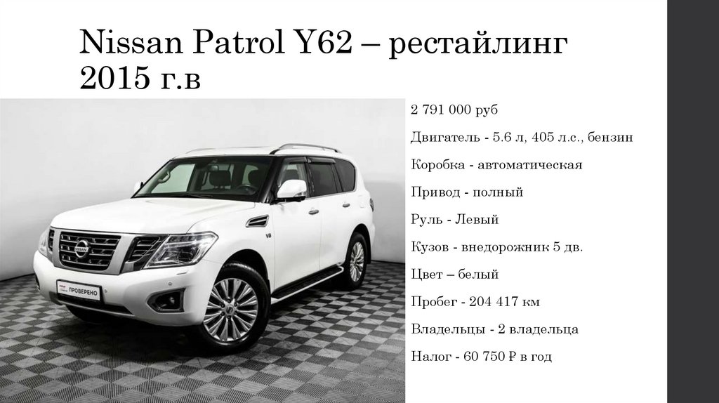 Nissan Patrol Y62 – рестайлинг 2015 г.в