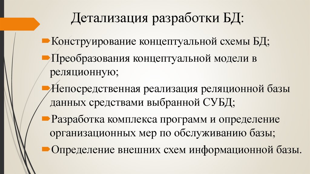 Детализация разработки БД: