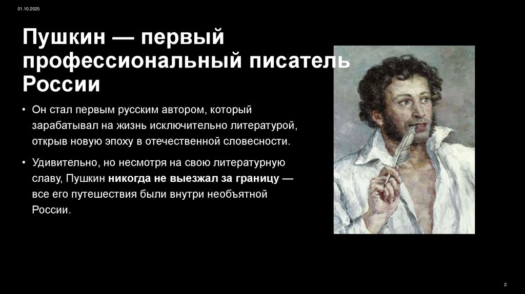 Пушкин — первый профессиональный писатель России
