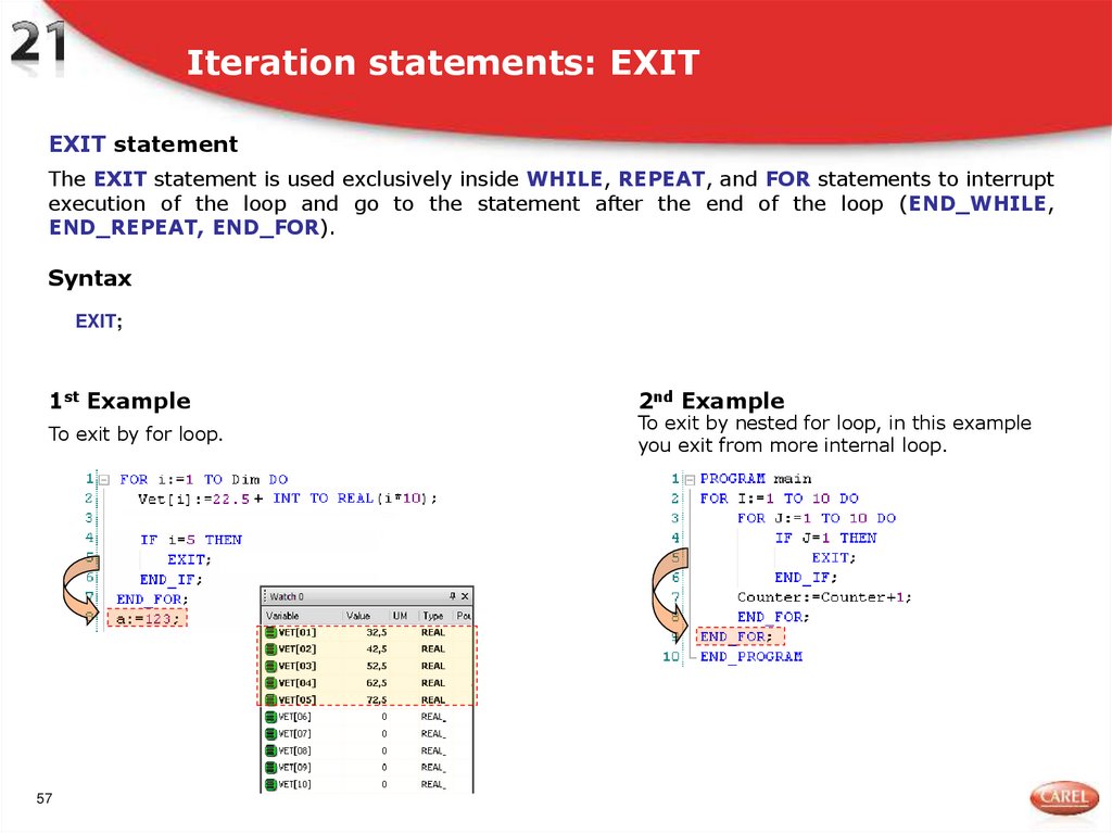Iteration statements: EXIT