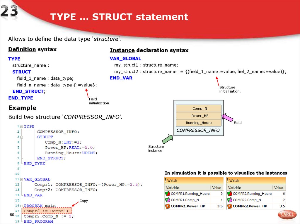 TYPE … STRUCT statement