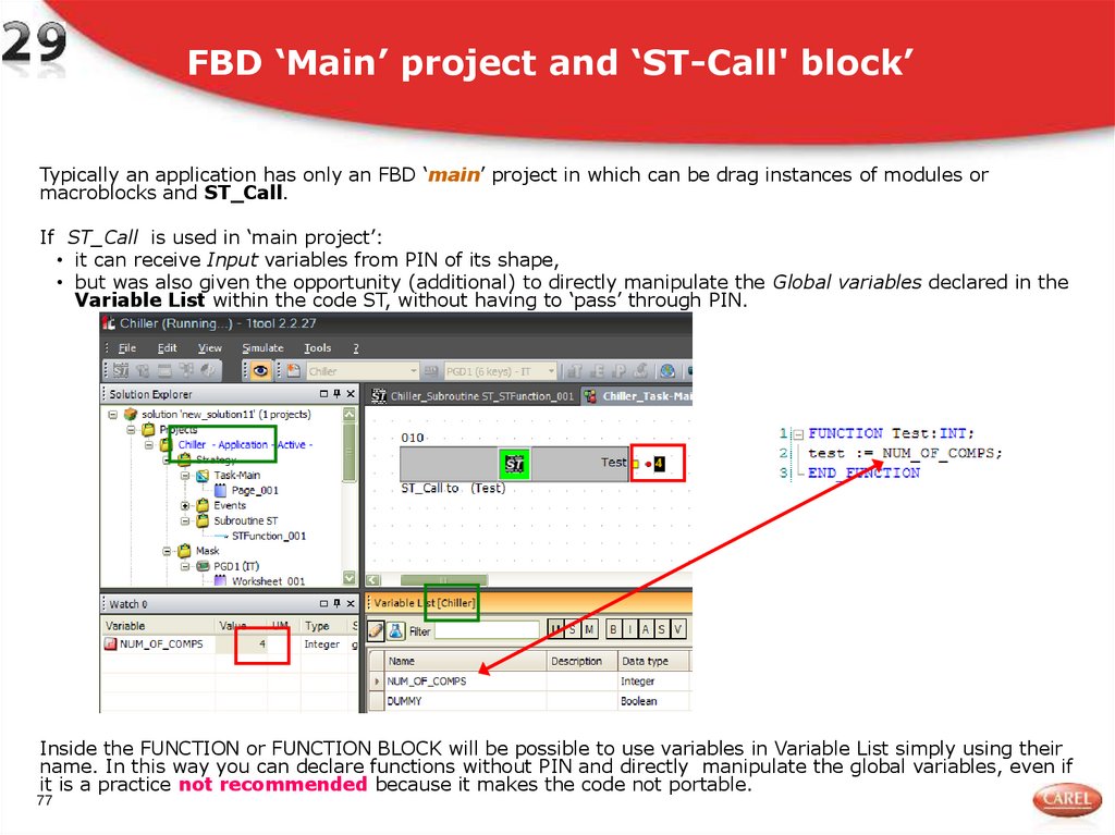FBD ‘Main’ project and ‘ST-Call' block’