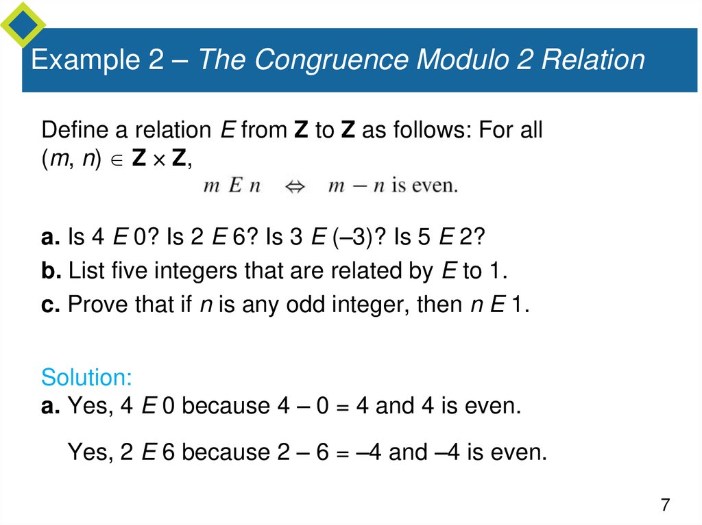 Example 2 – The Congruence Modulo 2 Relation