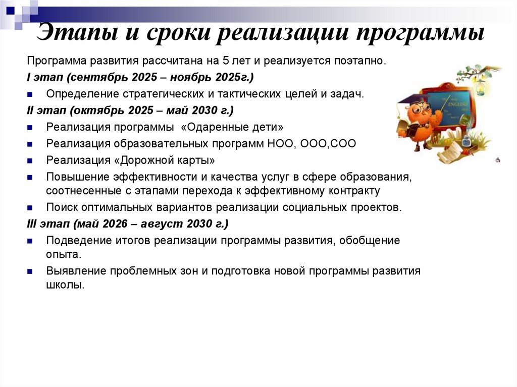 Этапы и сроки реализации программы