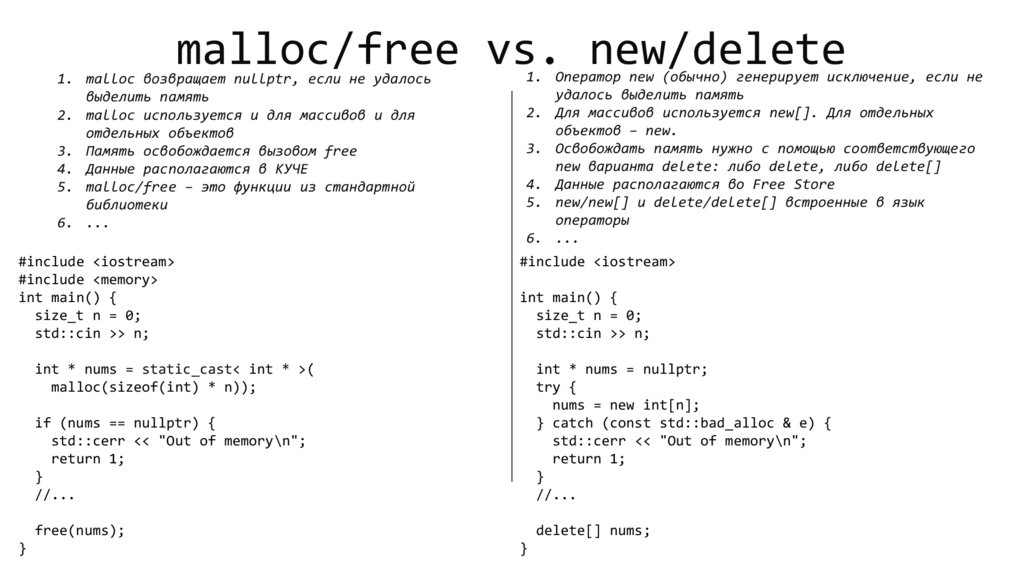 malloc/free vs. new/delete