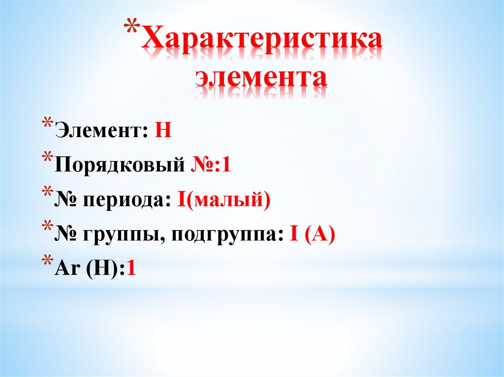 Характеристика элемента