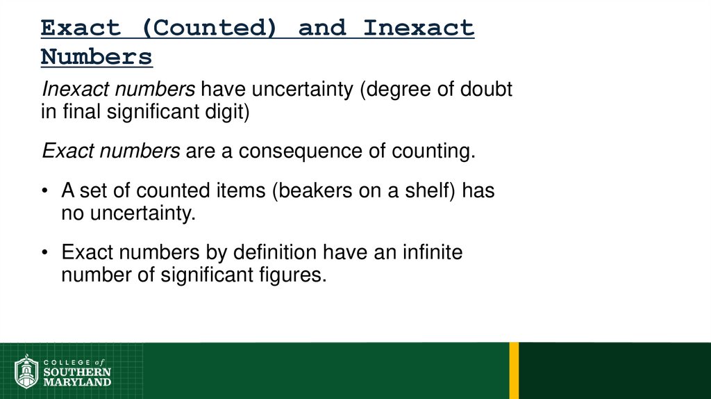 Exact (Counted) and Inexact Numbers