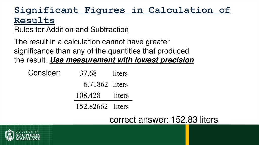 Significant Figures in Calculation of Results