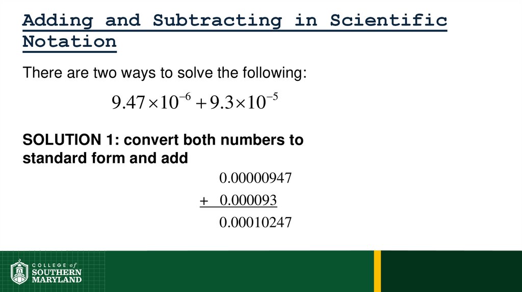 Adding and Subtracting in Scientific Notation
