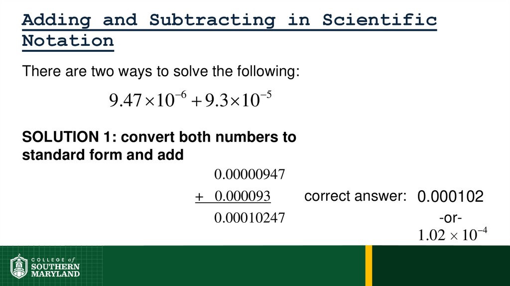 Adding and Subtracting in Scientific Notation