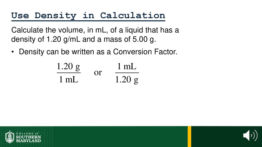 Use Density in Calculation
