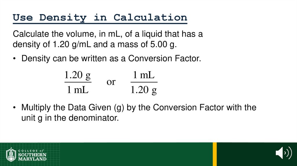 Use Density in Calculation