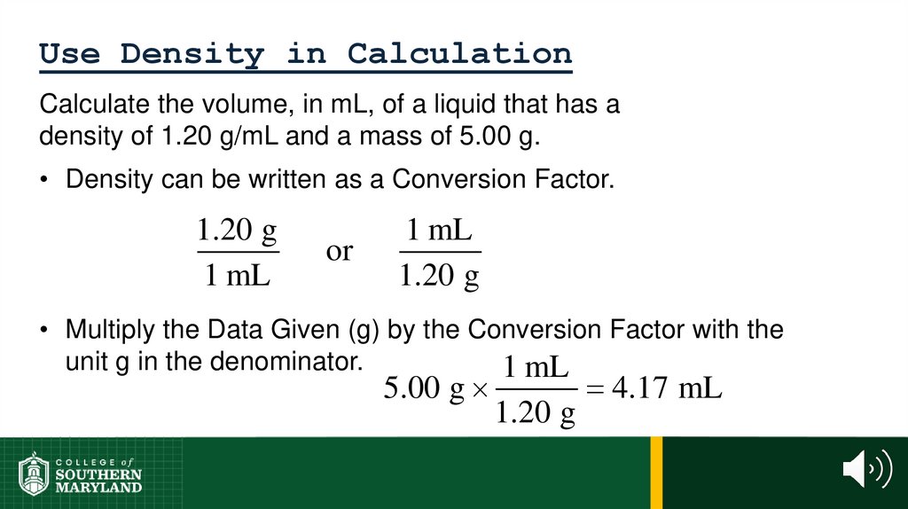 Use Density in Calculation