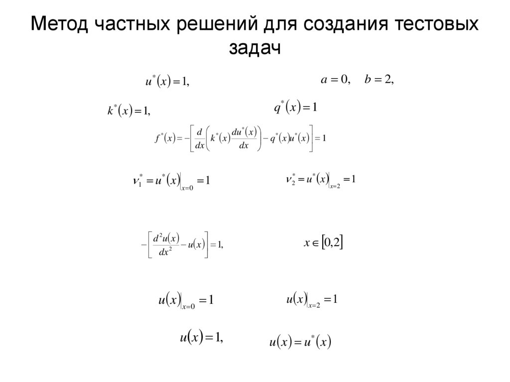 Метод частных решений для создания тестовых задач