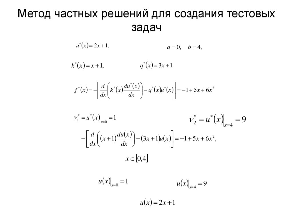 Метод частных решений для создания тестовых задач