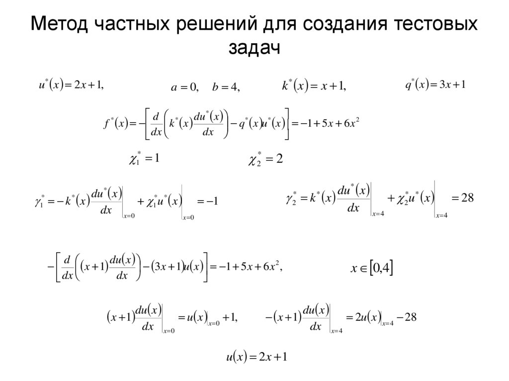Метод частных решений для создания тестовых задач
