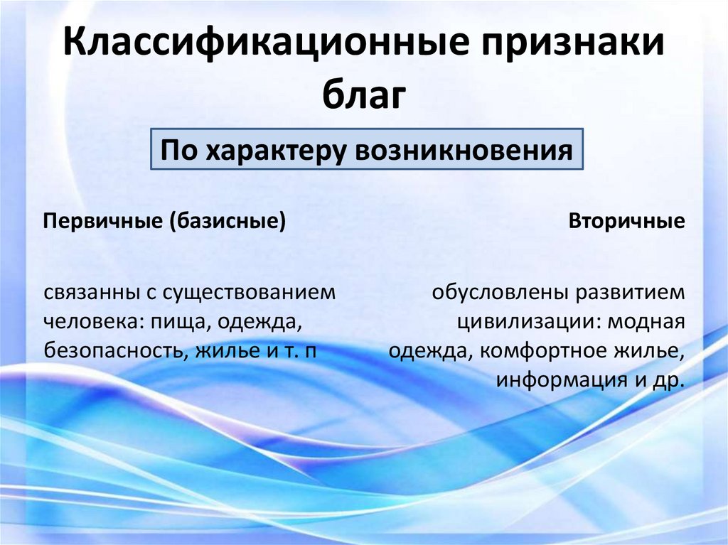 Классификационные признаки благ