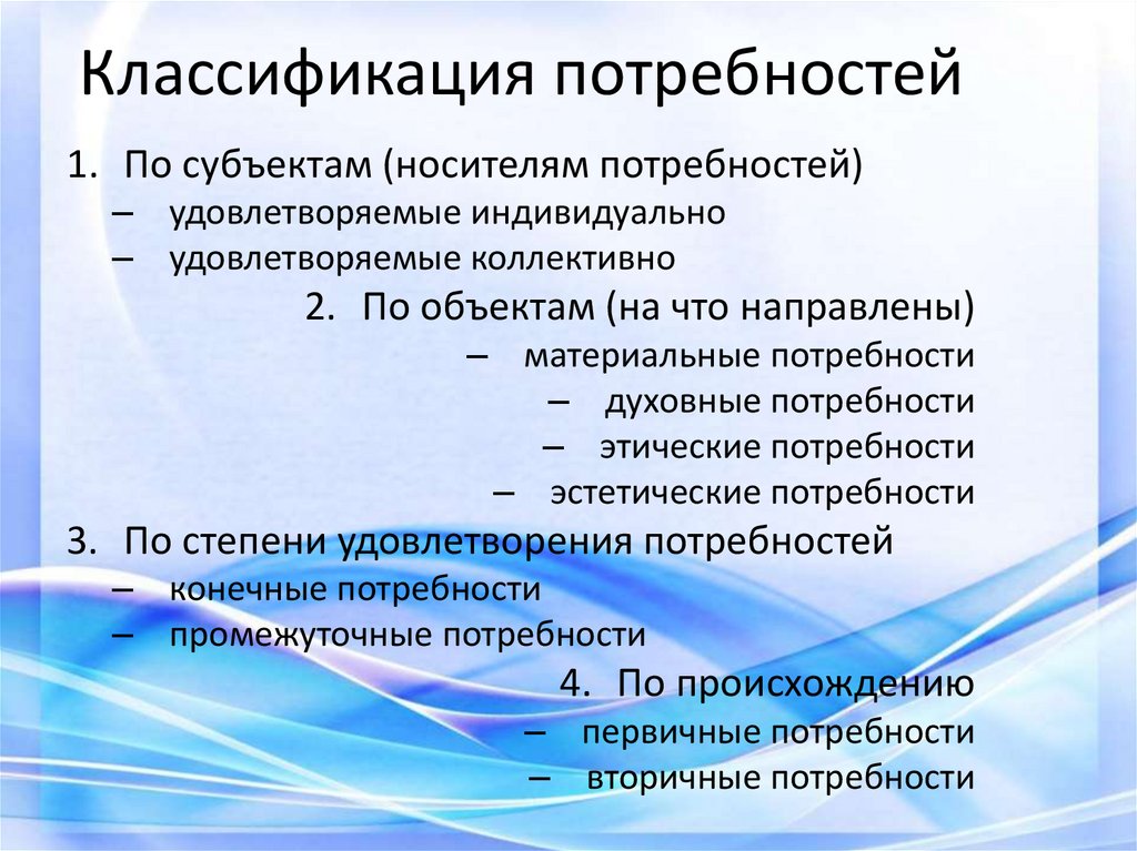 Классификация потребностей