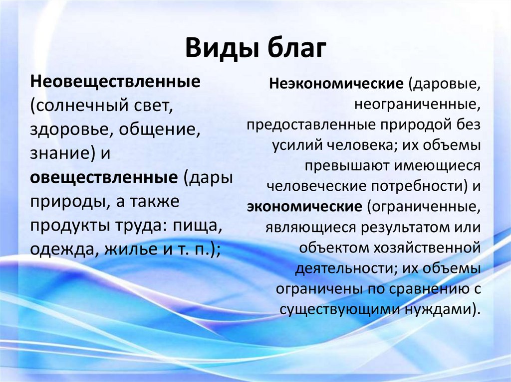Виды благ