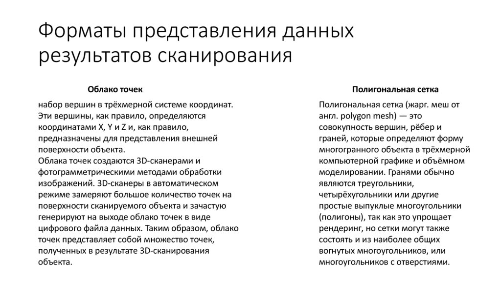 Форматы представления данных результатов сканирования