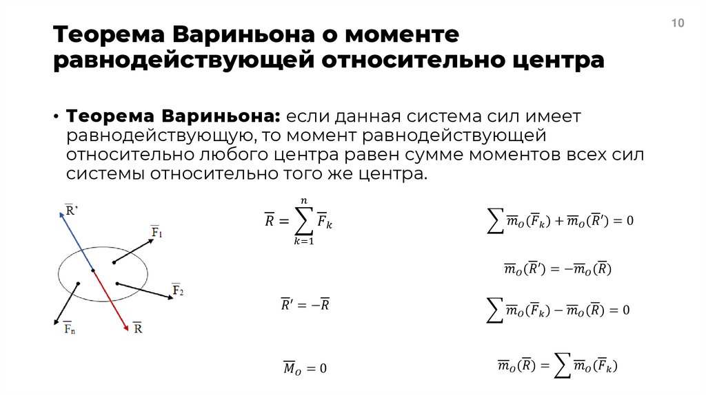 Теорема Вариньона о моменте равнодействующей относительно центра