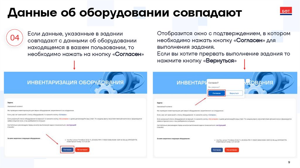 Данные об оборудовании совпадают