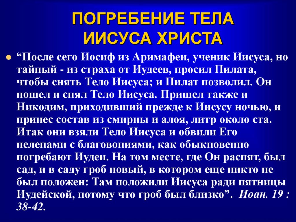 ПОГРЕБЕНИЕ ТЕЛА ИИСУСА ХРИСТА
