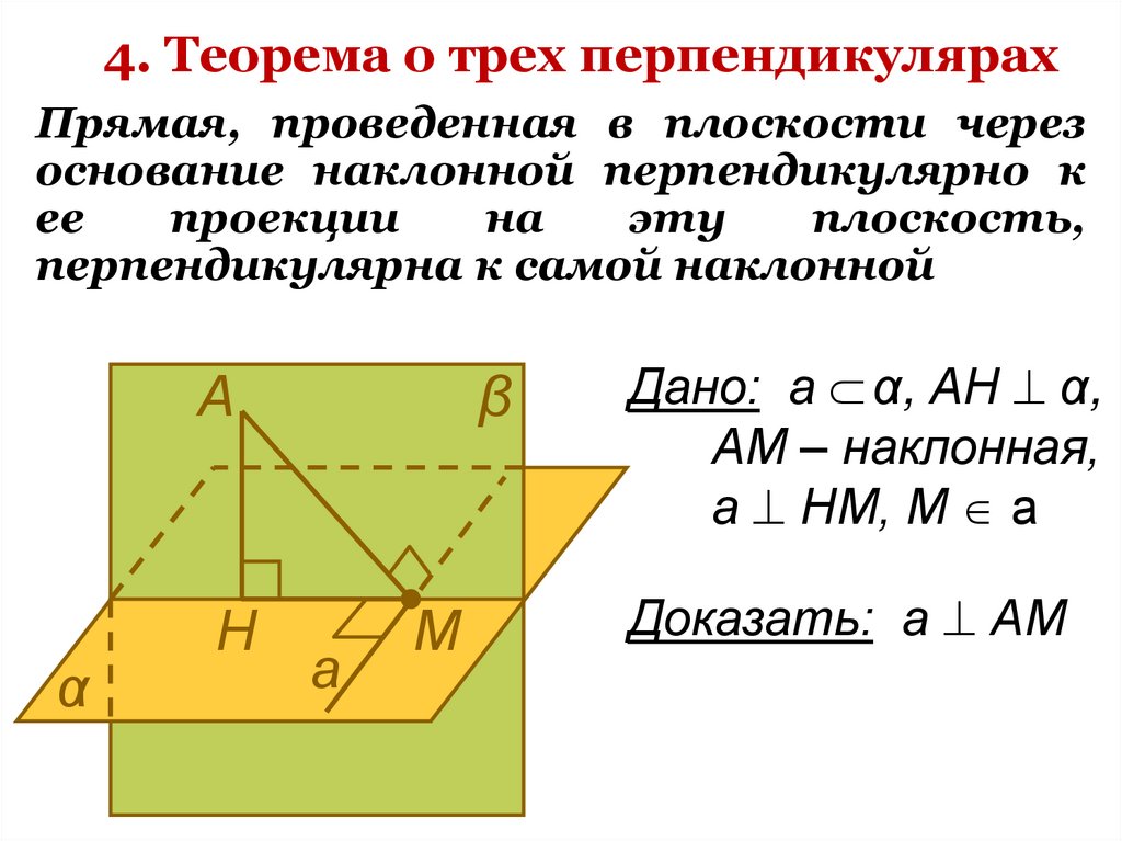 4. Теорема о трех перпендикулярах