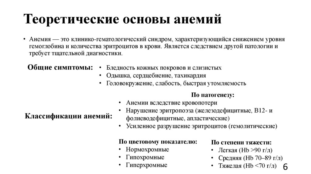 Теоретические основы анемий