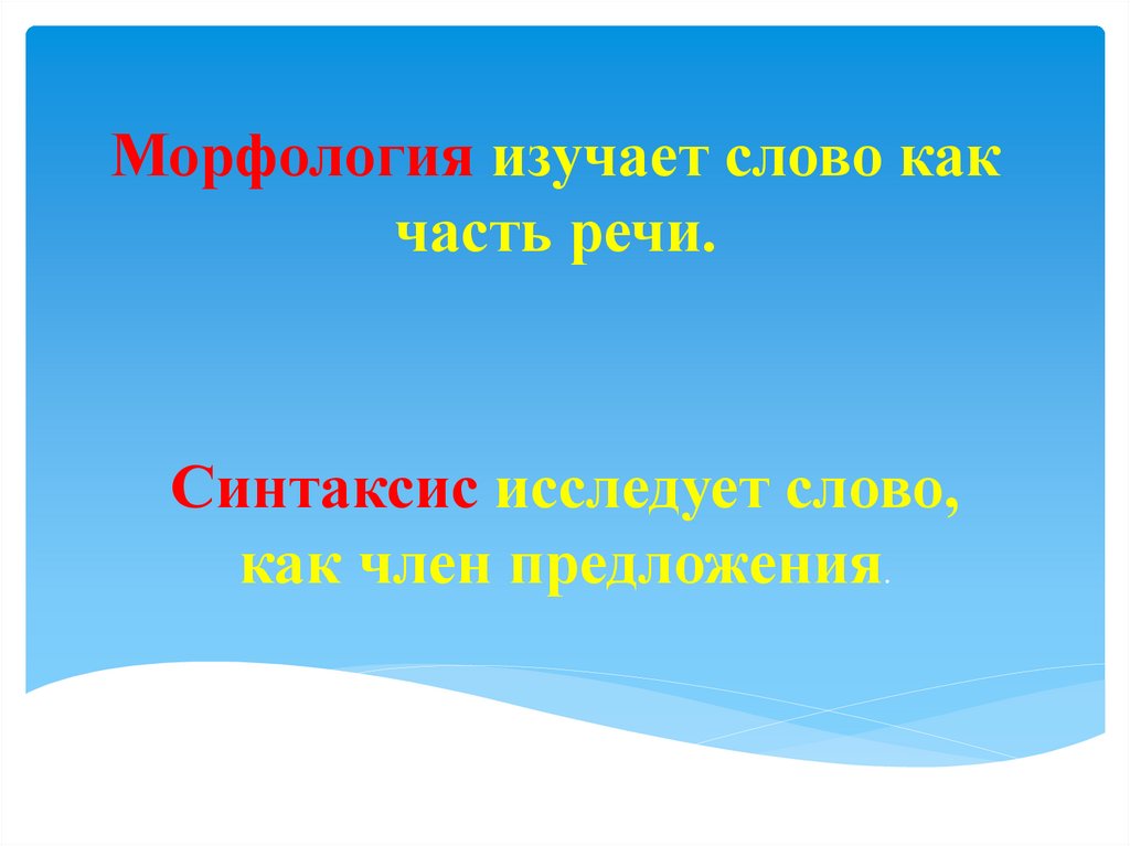 Морфология изучает слово как часть речи.