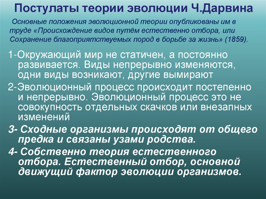 Постулаты теории эволюции Ч.Дарвина