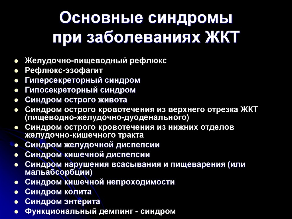 Основные синдромы при заболеваниях ЖКТ