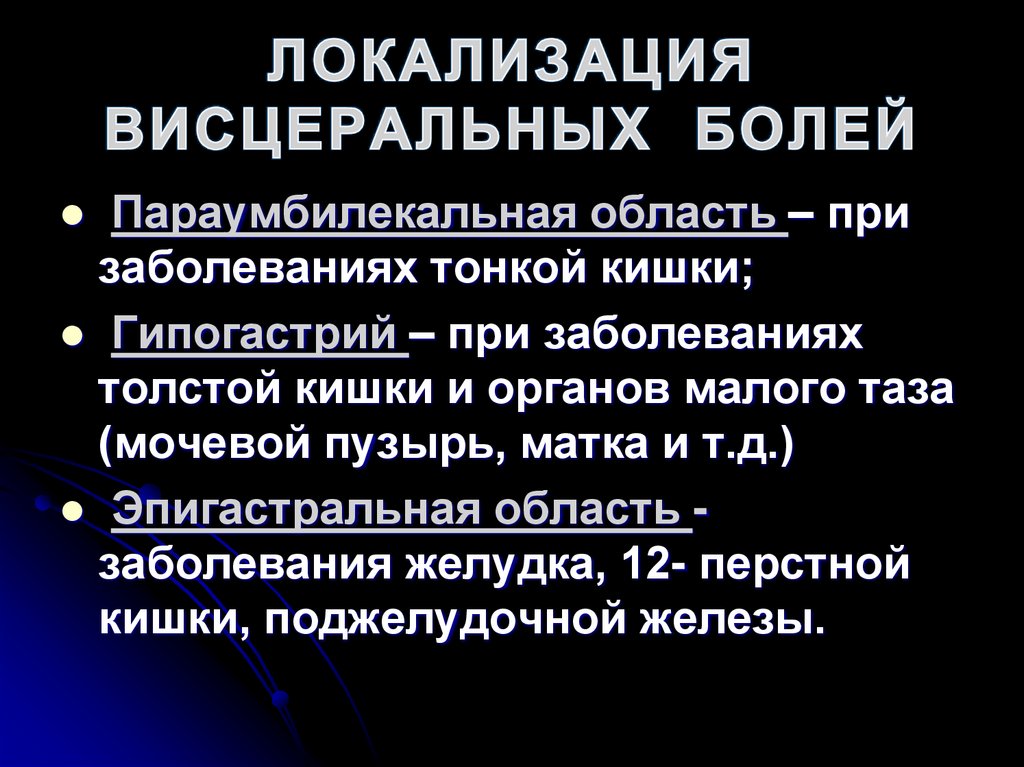 ЛОКАЛИЗАЦИЯ ВИСЦЕРАЛЬНЫХ БОЛЕЙ