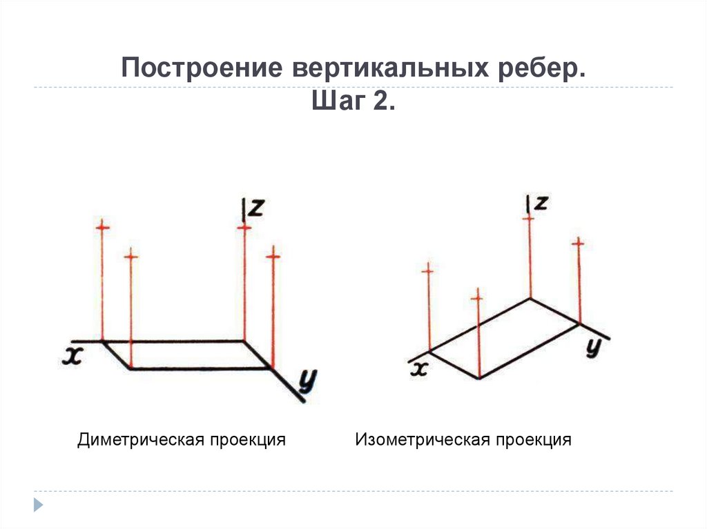 Построение вертикальных ребер. Шаг 2.