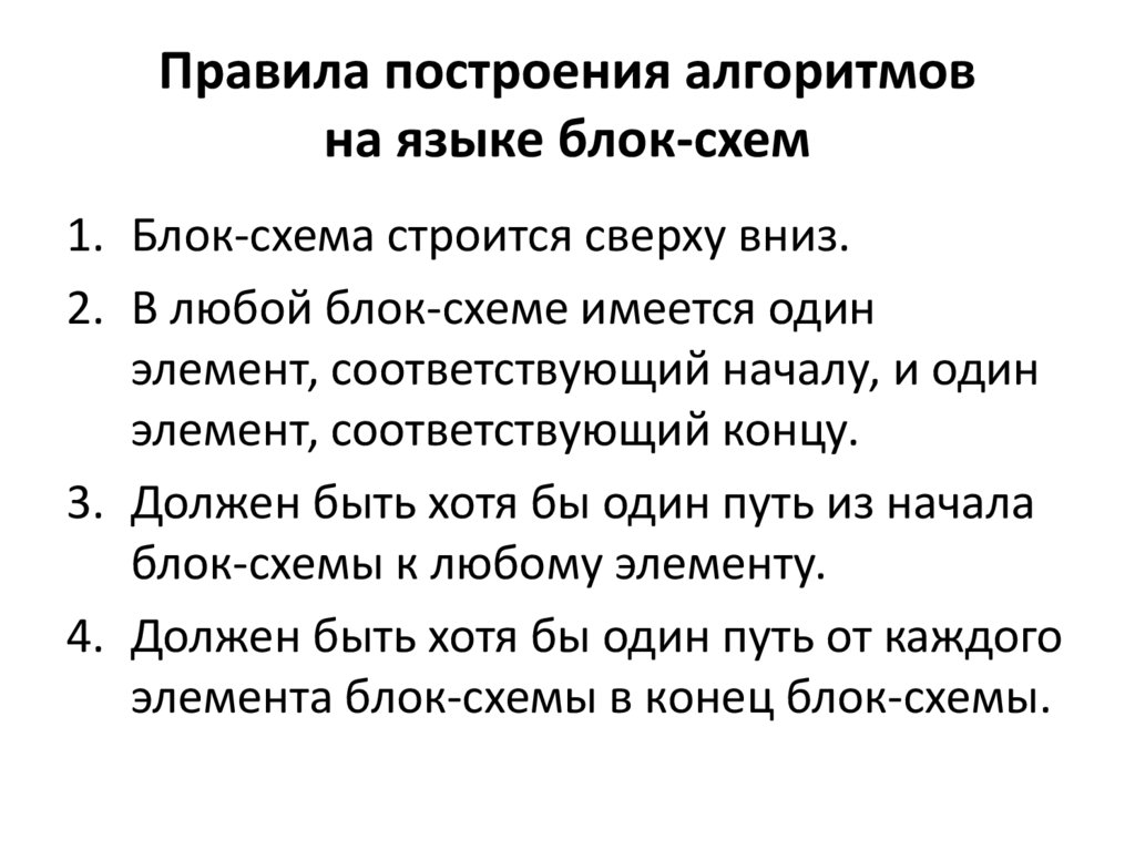 Правила построения алгоритмов на языке блок-схем