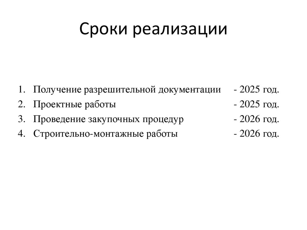 Сроки реализации