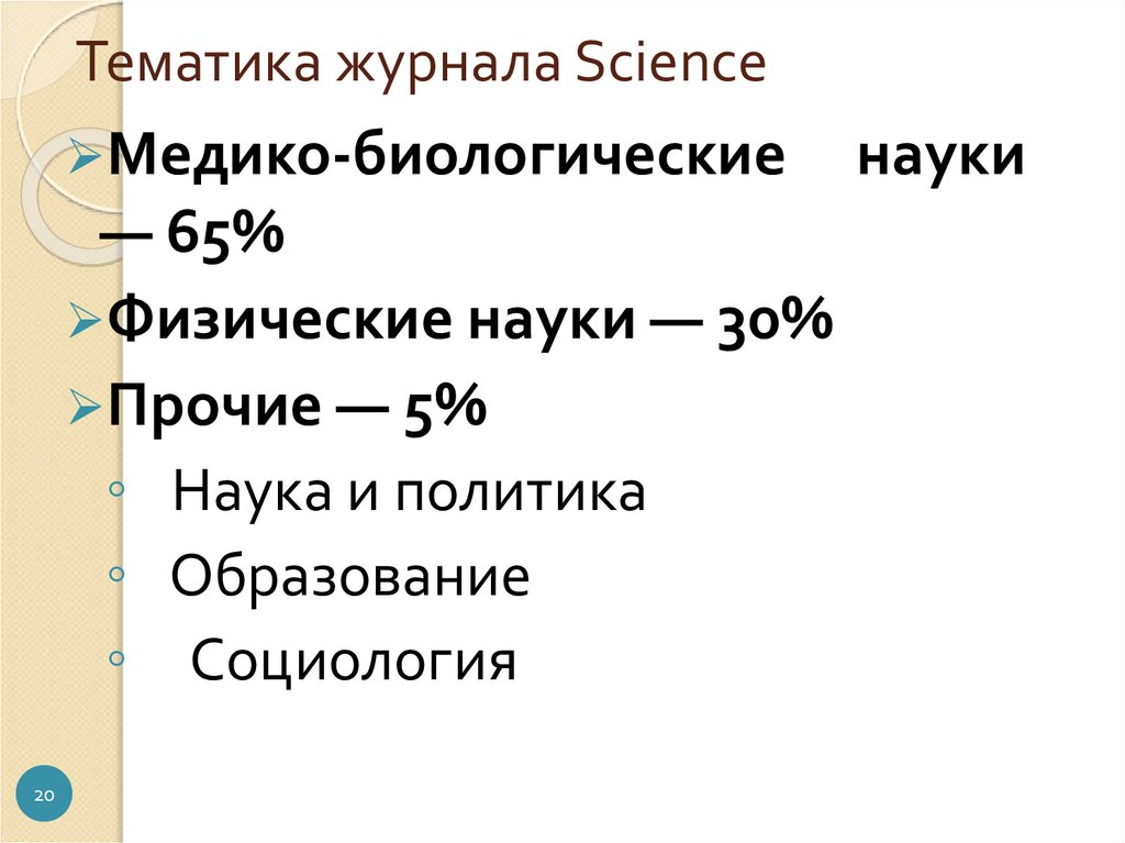 Тематика журнала Science