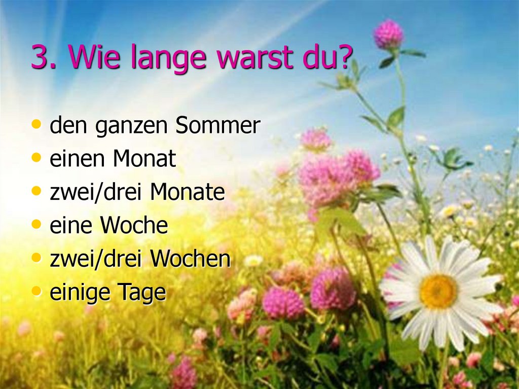 3. Wie lange warst du?