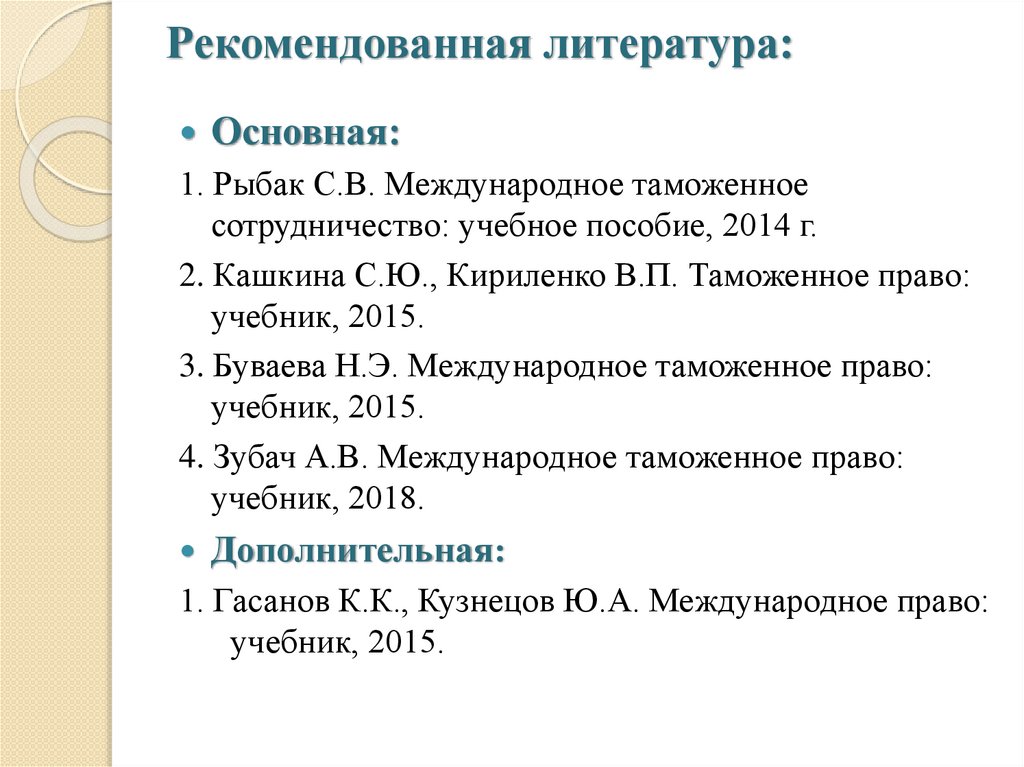 Рекомендованная литература: