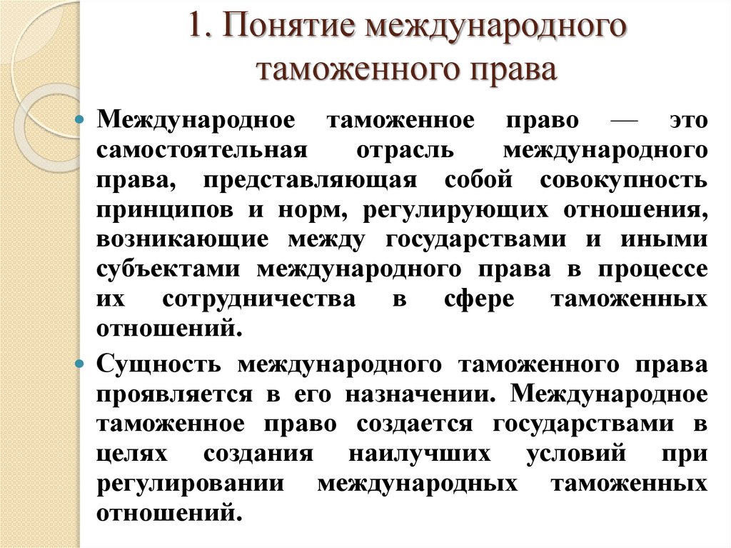 1. Понятие международного таможенного права