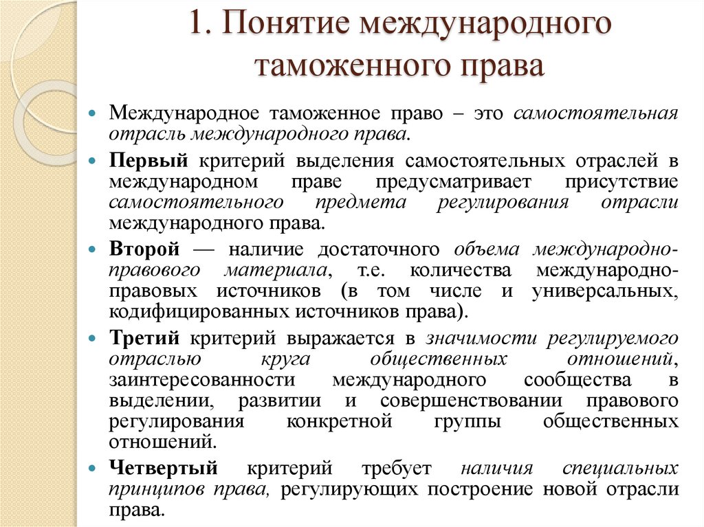 1. Понятие международного таможенного права