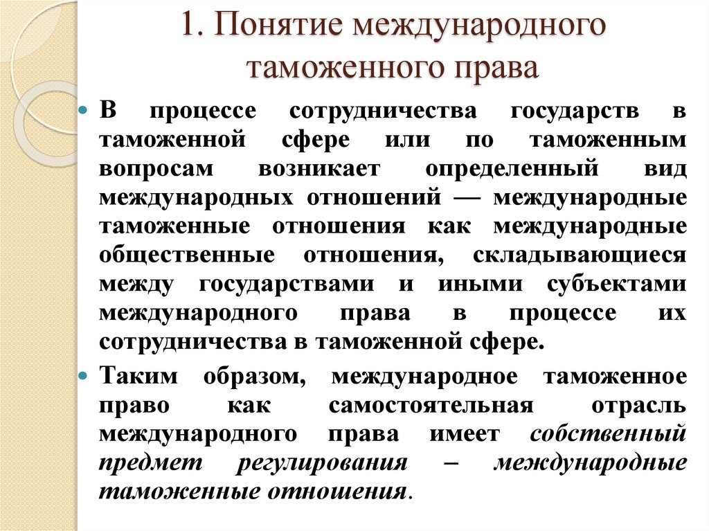 1. Понятие международного таможенного права